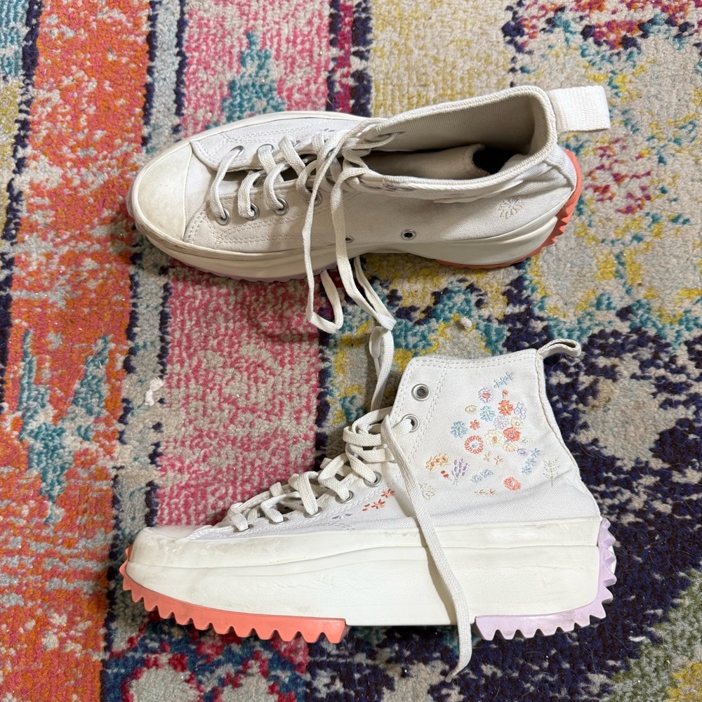 Converse White and Pink High-Top Sneakers with Rugged Sole